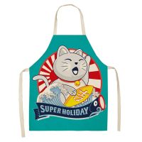 1 Pcs Kitchen Apron Cute Cartoon Cat Printed Sleeveless Cat Cotton Linen Aprons for Men Women Home Cleaning Tools