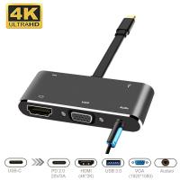 Newkits ฮับต่อพ่วงชนิด C 5 In 1 4K 30HZ 60W ชนิด C เป็น HDMI / VGA / USB 3.0/3.0พร้อมเสียง3.5มม. (PD 2.0 Charing Port) USB C 3.1อะแดปเตอร์ฮับ