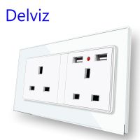 คุณภาพสูง Delviz อังกฤษเต้าเสียบ USB มาตรฐานกับไฟ LED 13A แจ็คไฟคู่แบบอังกฤษแผงสีขาว146มม. * 86มม. กระจกเทมเปอร์เต้าเสียบ Fi576 Lcz39