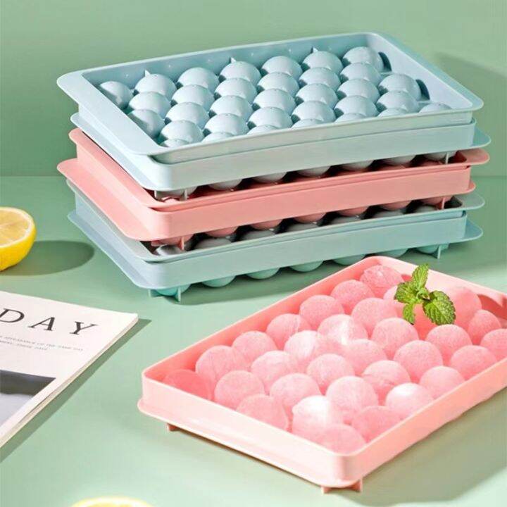 Ice Cube Tray Round Cubes Plastic Ice Cube Maker Mold with Lids for Ice ...