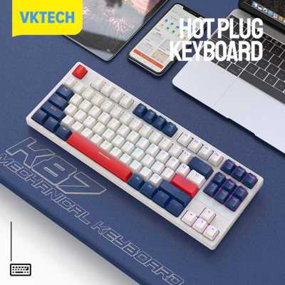 [Vktech] 87คีย์แป้นพิมพ์ไร้สายคีย์บอร์ดแบบกลไกตัวครอบสีดำอาร์จีบียศาสตร์สามารถถอดเปลี่ยนได้สำหรับเดสก์ทอปคอมพิวเตอร์แล็ปท็อป PC เกมบลูทูธ