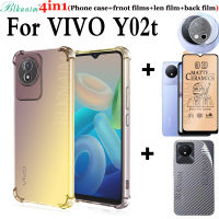 BLKNAIM เคสโทรศัพท์4IN1สำหรับ VIVO Y02t/Y02A/Y02ไล่ระดับสีสี่มุมกันตกเคสโทรศัพท์ TPU + เต็มหน้าจอพร้อมรูเจาะคลุมทั้งหมดเคสโทรศัพท์แบบกระจกนิรภัยชนิดเคลือบเพื่อความอ่อนโยนด้าน + ฟิล์มหลังคาร์บอนไฟเบอร์ + ฟิล์มป้องกันเลนส์กล้องถ่ายรูป