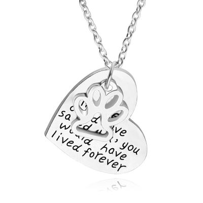 Heart amp; Dog Paw Charm Necklace Puppy Foot Print Lover Pet Jewelry Best Gifts For Women