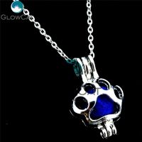 R K445 Lovely Pets Dog Paw Footprints Beads Cage Aromatherapy Essential Oil Oyster Pearl Cage Locket Pendant Necklace