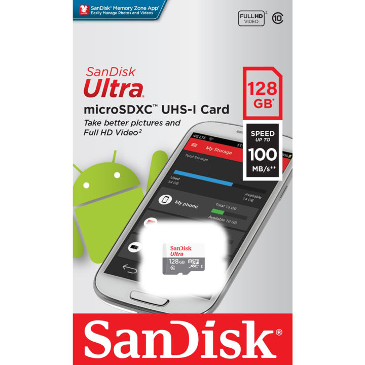 sandisk-ultra-microsd-card-class10-128gb-sdxc-100mb-s-sdsqunr-128g-gn6mn-เมมโมรี่การ์ด-กล้องวงจรปิด-ip-camera-โทรศัพท์-แท็บเล็ต-ประกัน-synnex7ปี