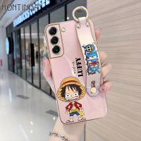 (พร้อมสายรัดข้อมือ) hontinga Casing สำหรับ Samsung Galaxy S22 S22 + S22 Plus S22 Ultra S21 S21 + S21 Plus FE S21 Ultra 5G กรณีการ์ตูนอะนิเมะ Luffy Luxury Chrome ชุบ Soft TPU โทรศัพท์กรณีฝาครอบกล้องป้องกันเคสยาง Gores สำหรับเด็กผู้หญิง