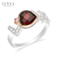 Lenya Jewelry แหวนเงินแท้ 925 ประดับด้วยอัญมณีรูปหัวใจ เสริมฐานด้วยตัวอักษร LOVE ทำจากเพชร CZ ชุบ 2 สี ทองขาว หัวใจชุบพิ้งโกล