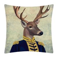 European Retro Vintage Style Animals Cushion Covers Deer Elk Rabbit Printing Linen Pillow Case Pillowcase Funda Cojines 45x45