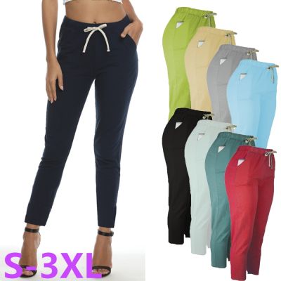 [COD] ebay hot style pocket linen trousers womens cross-border European and casual tie