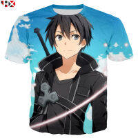 2023 newsummer ขายอะนิเมะดาบศิลปะออนไลน์ Kirito 3D พิมพ์ผู้หญิงผู้ชายเสื้อยืดสบายๆฮิปฮอปสตรีสไตล์เสื้อยืด tops.s HX959