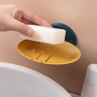 ☍◈ Round Drain Soap Tray Punch-Free Wall-Mounted Soap Dishes Non-slip Bathroom Drain Holder Household Soap Dish Storage Holder
