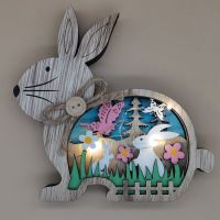 Wooden Easter Colorful Rabbit Led Light Crafts Bunny Easter Party Happy Easter Day Decor For Home 2022 Kids Ester Gifts Favor