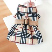 1PC Pet Apparel Dog Spring and Autumn  Classic Coffee Plaid Pull Button Belt Windbreaker Princess Dress For Small Medium Dogs Dresses