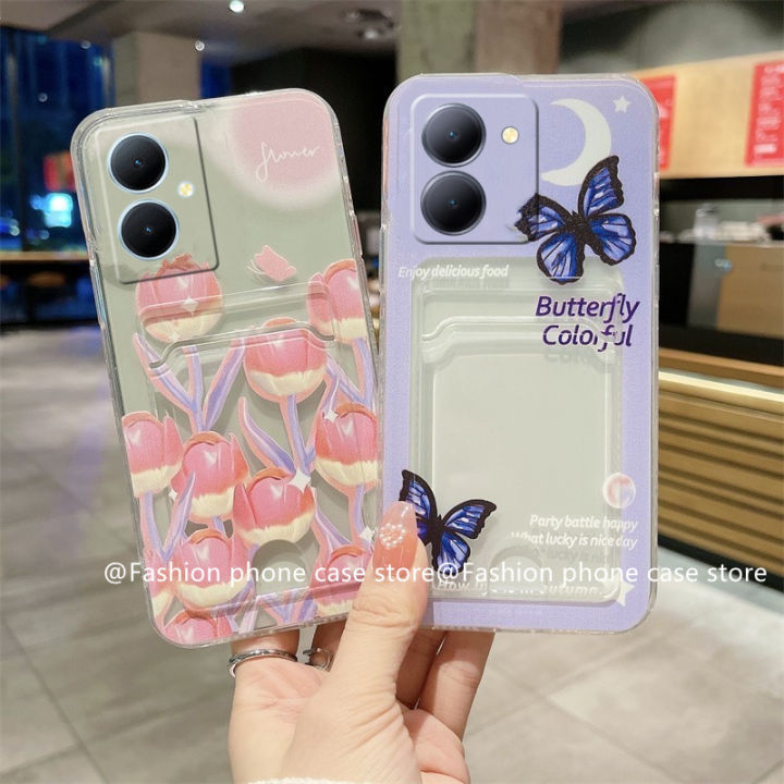 phone-case-เคส-vivo-y27-y36-y78-vivoy27-4g-5g-เคสลายผีเสื้อทิวลิปหรูหราซิลิโคนกันกระแทกด้านหลังนิ่มโปร่งใส2023ฝาปิดมีที่ใส่บัตร