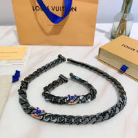 L VˉNew Fashion Colorful Letter Black Bracelet Necklace for Men and Women Couples