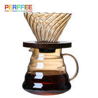 เทกว่าชุดกาแฟ V02 Dripper 600มิลลิลิตรกาแฟเซิร์ฟเวอร์กรองแก้วช่องทางหยดเครื่องชงกาแฟชงถ้วยกับผู้ถือไม้