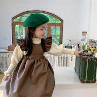 CUI YI SHOP 2022 and New Flying Sleeve Leather Skirt Suspender Childrens Korean Clothing Fashion