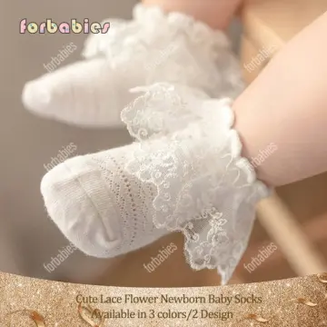 0-6 Months Baby Girls' Lace Ruffled Cute Socks: Cotton Blend Breathable  Comfort for Your Little One!