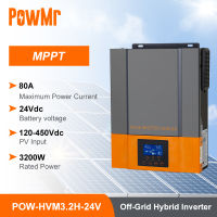 PowMr 3.2KW Hybrid Solar Inverter 230Vac PV Max 450Vdc Built In 80A MPPT Solar Charge Controller 50/60Hz Auto Pure Sine Wave Inversor POW-HVM3.2H-24V