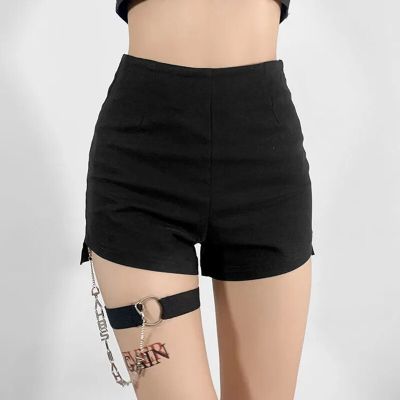 Rimocy Sexy High Waist Women Skinny Shorts 2023 Summer Chain Black Goth Short Pants Woman Harajuku Y2K Bandage Shorts Ladies 2XL