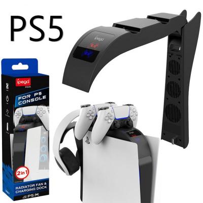 2 In 1 For PS5 Vertical Cooling Fan Dual Controller Charging Headphone Hanger 3 Fan Station Charger For PS5