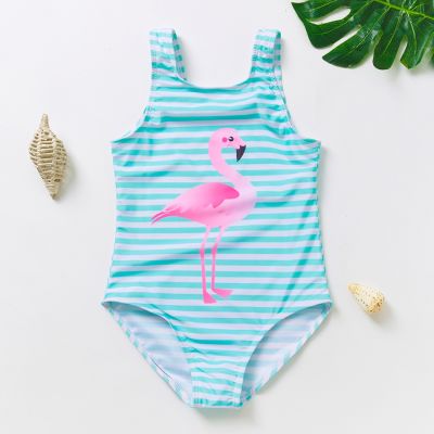 ∏ 2-9years Girls Swimsuit 2021 Flamingo Style Children Swimwear Two Piece Striped Flamingo Bathing Suit 2021 Style 1119