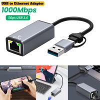 Adaptor USB tipe c antarmuka ganda USB Tipe C ke RJ45 kartu jaringan kabel USB 3.0 ke Ethernet 1000Mbps adaptor untuk Ponsel/Laptop PC