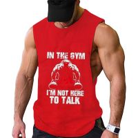 Muscle Print Mens Sport T-Shirt With Low Slit Gym Running Cotton Tank Top Men Fitness Shirt Muscle Guys Sleeveless Vest Tanktop