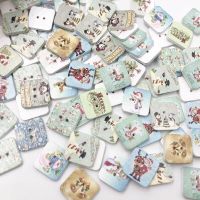 100pcs Mixed  Christmas painted Square Wooden Buttons For Sewing Scrapbooking Crafts 15mm 2 Holes  WB04 Haberdashery