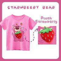 Girls T-shirt  2023 New Cartoon Strawberry Bear 3D Fruit Kids Tops Casual Loose Cotton Baby Clothing