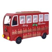 【Available】Santa Driving Christmas Bus Wooden Christmas Countdown Calendar 24 Day Xmas Party Decor Advent Calendar 24Storage Drawer