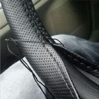 【YF】 Car Steering Wheel Cover With Needles and Thread Artificial leather Gray /Black