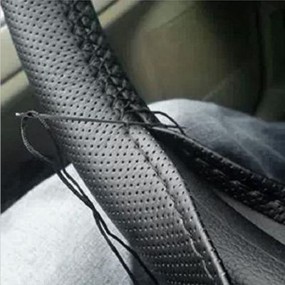 【YF】 Car Steering Wheel Cover Case with Needles and Thread Artificial Leather Gray /Black