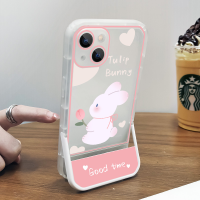 ขาตั้งพับได้ซิลิโคนนิ่มลายกระต่ายทิวลิปการ์ตูนน่ารักเคสสำหรับ Apple iPhone โทรศัพท์14 13 12 11 X XR XS Pro Max Plus เคสด้านหลังมีสไตล์ทันสมัยจาก GGQcase