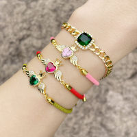 FLOLA Red Crystal Heart Bracelets for Women Red Thread Angel Wings Amulet Bracelets Fashion Protection Jewelry Gifts brtf86