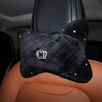 1pc Soft Plush Crown Crystal Car Seat Headrest Pillow Auto Neck Waist Support Pillows Gear Hand Brake Case Seat Belt Cover Seat Cushions