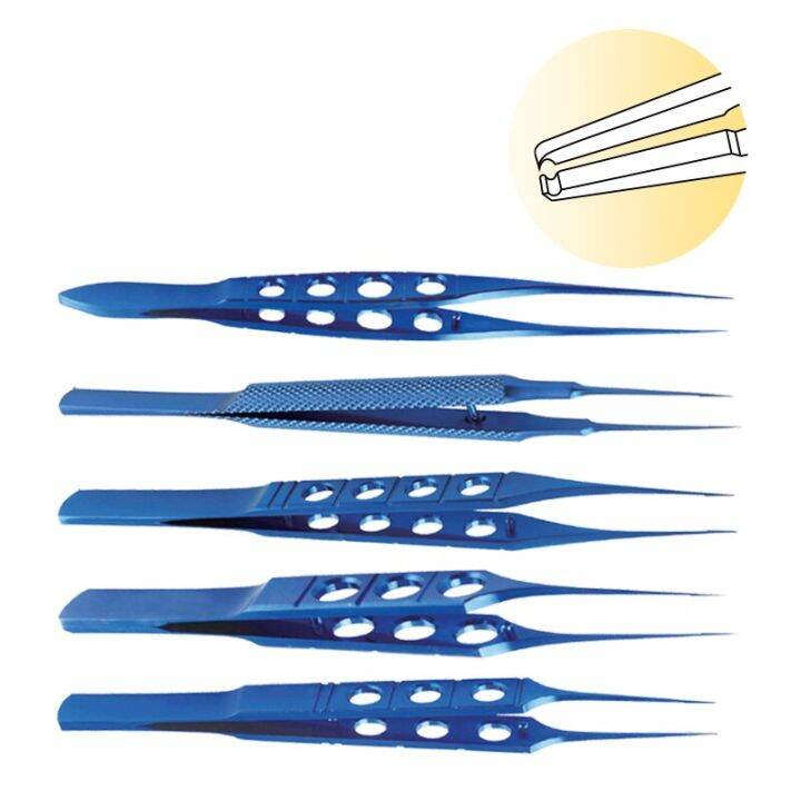 Titanium Flat Handle Notched Forceps Ophthalmic Tweezers Autoclavable