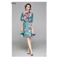 Shirt Dress Mid-Length Elegant New Design Sense Light Luxury Socialite Printed Dress