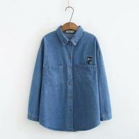 【มีไซส์ใหญ่】Plus Size XL-4XL Womens Blouse Long Sleeved Cat Embroidery Denim Blusas Workwear OL Tops