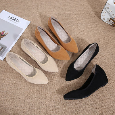 Inner heightening Doudou shoes spring and autumn stewardess work shoes black professional work comfortable soft bottom ho wedge shoes for women