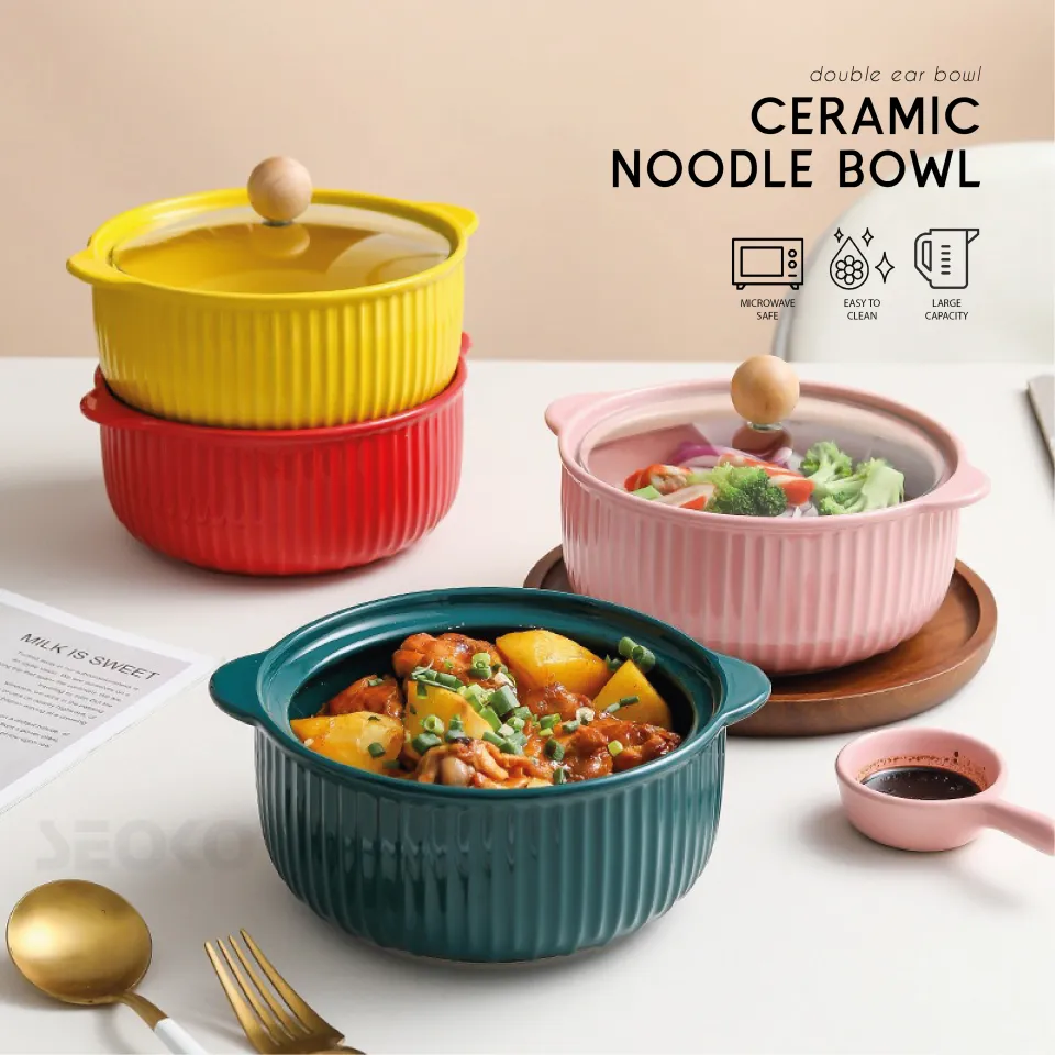 Ceramic Bowl with Lid Nordic Ceramic Pot Soup Bowl Noodle Bowl Nordic Bowl  Microwave and Oven