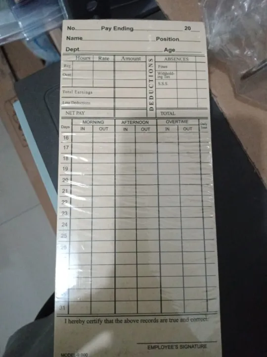 hrd100 PCS DAILY TIME CARD RECORD Lazada PH