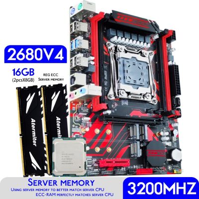Atermiter X99 D4 Motherboard Kit Set with Xeon E5 2680 V4 CPU LGA 2011-3 Processor DDR4 16GB 2 X 8GB 3200MHz Memory REG ECC RAM