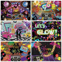 Rock And Roll Party Disco Theme R สไตล์ภาพฉากหลังวันเกิดพื้นหลังป้าย90s Neon Eighties Photobooth Prop