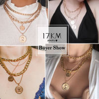 17KM Punk Gold ภาพจี้เหรียญสร้อยคอสำหรับสตรี Cuban Multilayered หนา Chunky Chain Choker สร้อยคอ Gothtic เครื่องประดับ