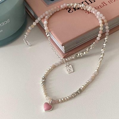 Boho Korea Lovely Beads Necklace Love Heart Pendant Necklaces for Women Crystal Glass Beaded Chain Choker Fashion Y2k Jewelry