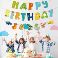 สไตล์ Ins ธีมไดโนเสาร์ธงประดับงานเลี้ยงวันเกิดธงวันเกิดเด็กดึงของตกแต่งงานปาร์ตี้วันเกิด