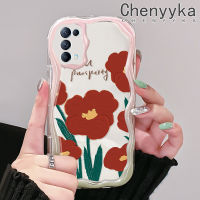 เคส Chenyyka สำหรับ OPPO Reno 5 5G Reno 5K 5G เคส X3 Lite แฟชั่นลายดอกไม้สีแดงเนื้อครีมดีไซน์ใหม่กันกระแทกแบบใสนิ่มเคสมือถือโปร่งใสลายกล้องถ่ายรูปเคสป้องกันอ่อนโยนแบบเรียบง่าย