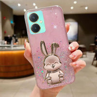 KOSLAM เคสโทรศัพท์กระต่ายมีความสุขการ์ตูนน่ารักสำหรับ VIVO VIVO Y78 5G Y27 4G 5G Y36 4G 5G Y02A Y02 Y35 Y16 Y02S Y77 Y75 Y76 Y33S Y21T Y21 Y15A Y15S Y51A Y72 Y20S Y12A Y20 Y50มีขาตั้งปลอกโทรศัพท์มือถือ TPU นิ่มสไตล์ใหม่ในตัว