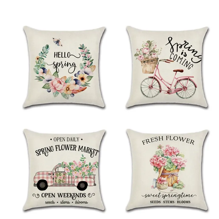 2021-new-hello-spring-floral-butterfly-cushion-covers-bike-flowers-creative-linen-pillowcase-decorative-sofa-couch-throw-pillows
